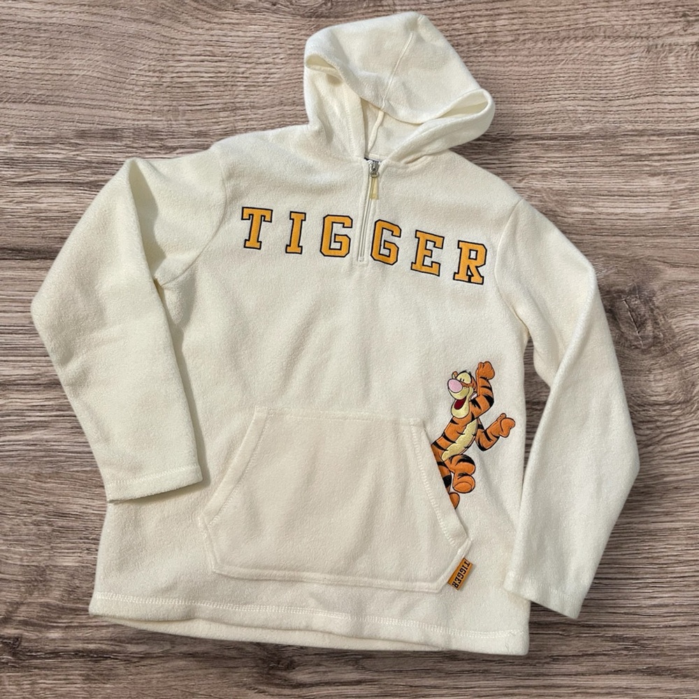 Disney Tigger 1/4 Zip Cream Pullover Hoodie Sweatshirt Fleece Unisex Size Medium